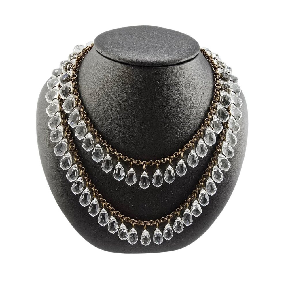 Beautiful Faceted Crystal Double Strand Dangle Bib Necklace (A8758)